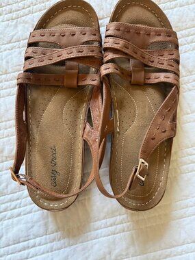 Easy Street Womens Tan Leather 12W Brown Kehlani Summer Sandal